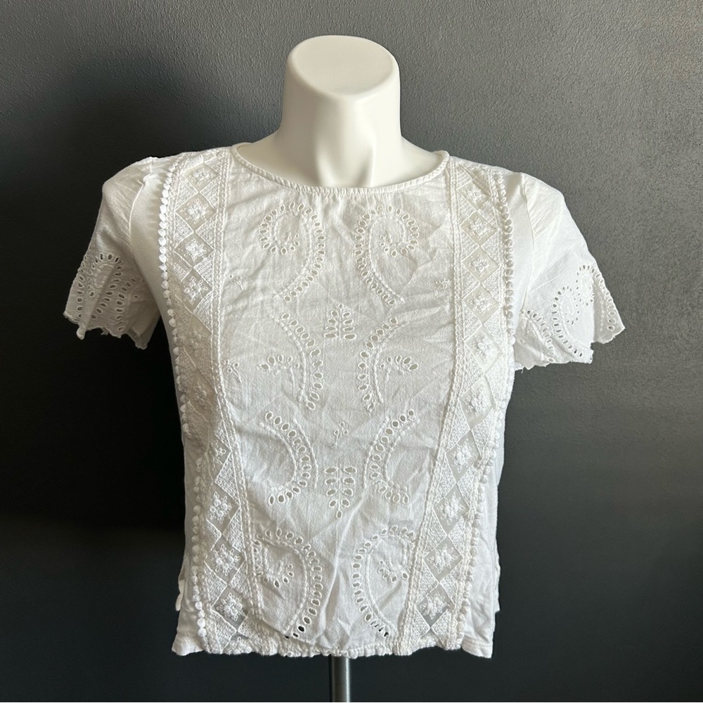 American Eagle White Eyelet and Lace Cropped Top M